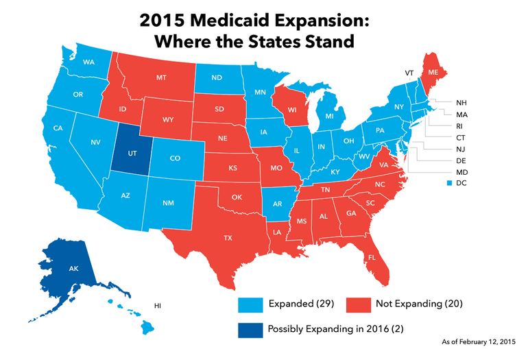 The Southernization of America: Where states stand on the Medicaid expansion in 2015.