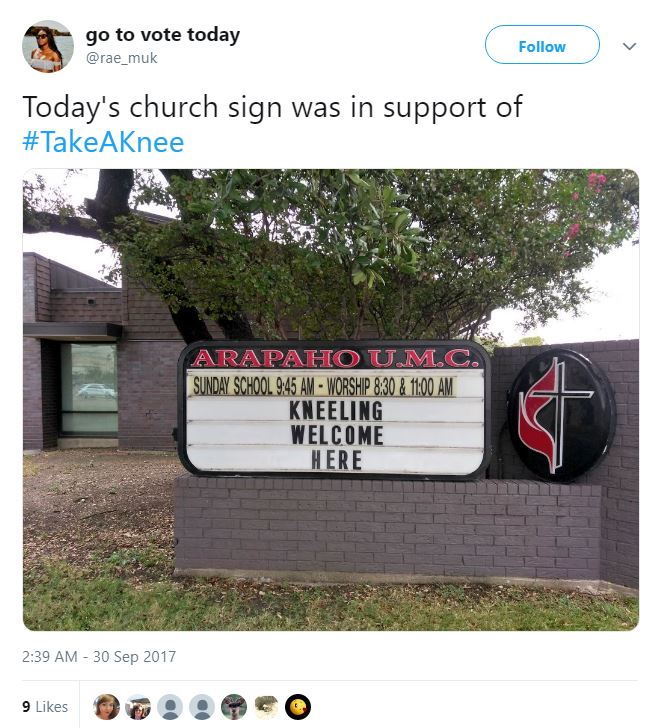 Anti-Trump church sign: "Kneeling welcome here."