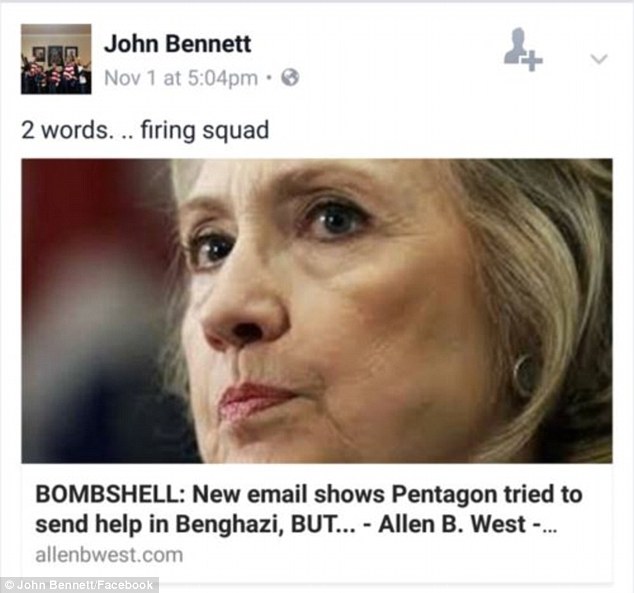 John Bennett tweet - firing squad - hillary clinton.