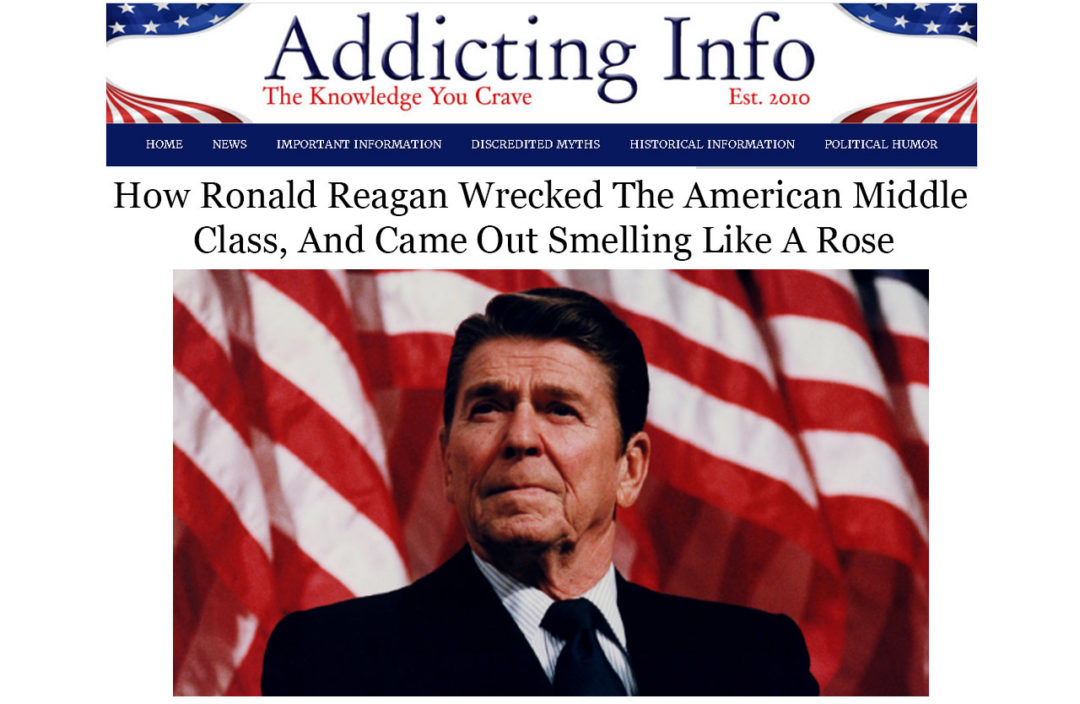 Screenshot of article about Ronald Reagan for Elisabeth Parker's portfolio/writing samples for news and politics.