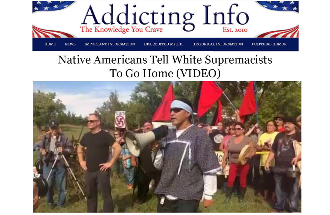 Screenshot of Native American protesters telling Craig Cobb and his racist friends to go home. Elisabeth Parker's writing sample for news and politics.