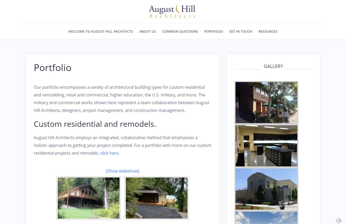 August Hill Architects website revamp - Home page - description and gallery - Elisabeth Parker's portfolio.