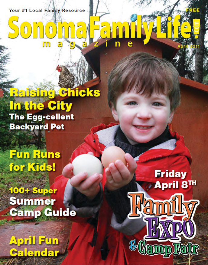 Sonoma Family Life Magazine cover, Calendar Editor, Elisabeth Parker Writing Samples, April 2011.