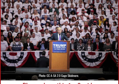 Photo of Trump speaking to large crowd: They're voting. Are you?