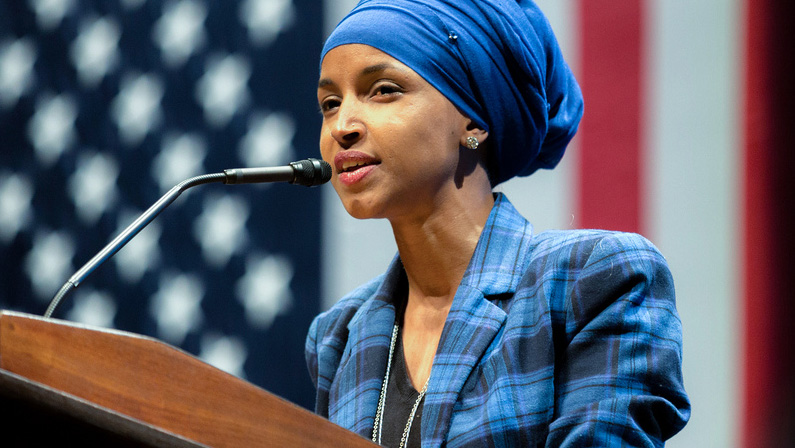 Photo of Rep. Ilhan Omar (D-Minn.). She is accused of anti-Semitism for criticizing AIPAC, Israel, and the pro-Israel lobby.