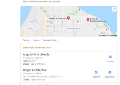 Screen shot with August Hill Architects in the top 3 of Google local search.