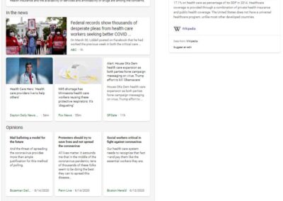 Screenshot of Issues Answer for "Health Care" on Bing search results page.